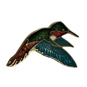 Signed WM Spear 1987 14k Vintage  Hummingbird Enamel Brooch Pin